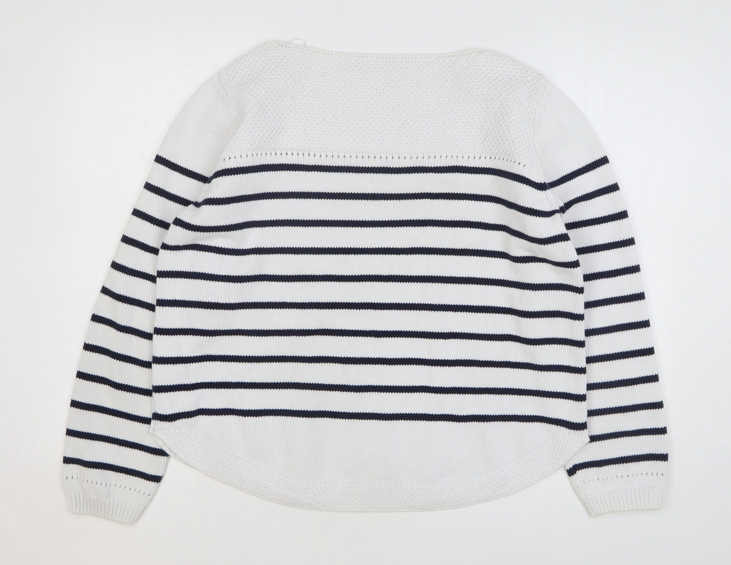 Marks and Spencer Womens White Boat Neck Striped Cotton Pullover Jumper Size 16