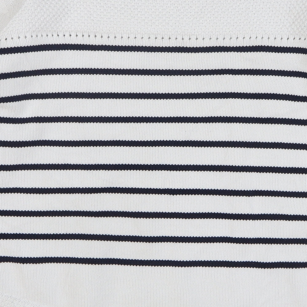 Marks and Spencer Womens White Boat Neck Striped Cotton Pullover Jumper Size 16