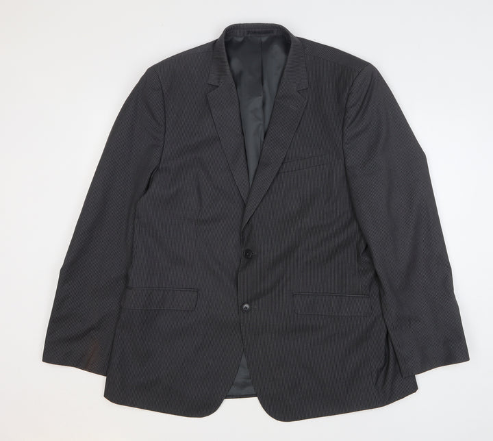 F&F Mens Grey Striped Polyester Jacket Suit Jacket Size 46