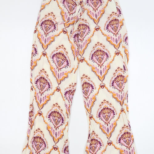 Primark Womens Beige Geometric Viscose Harem Trousers Size 6 L28 in Regular Drawstring