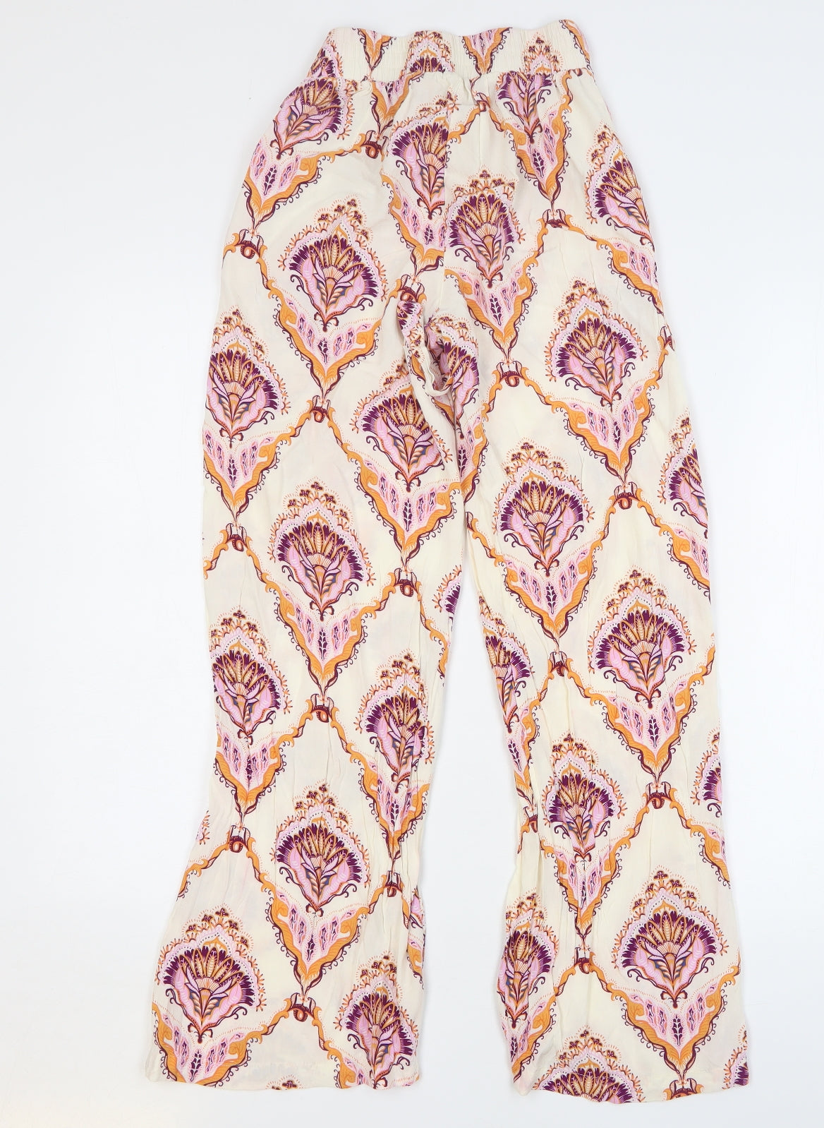 Primark Womens Beige Geometric Viscose Harem Trousers Size 6 L28 in Regular Drawstring