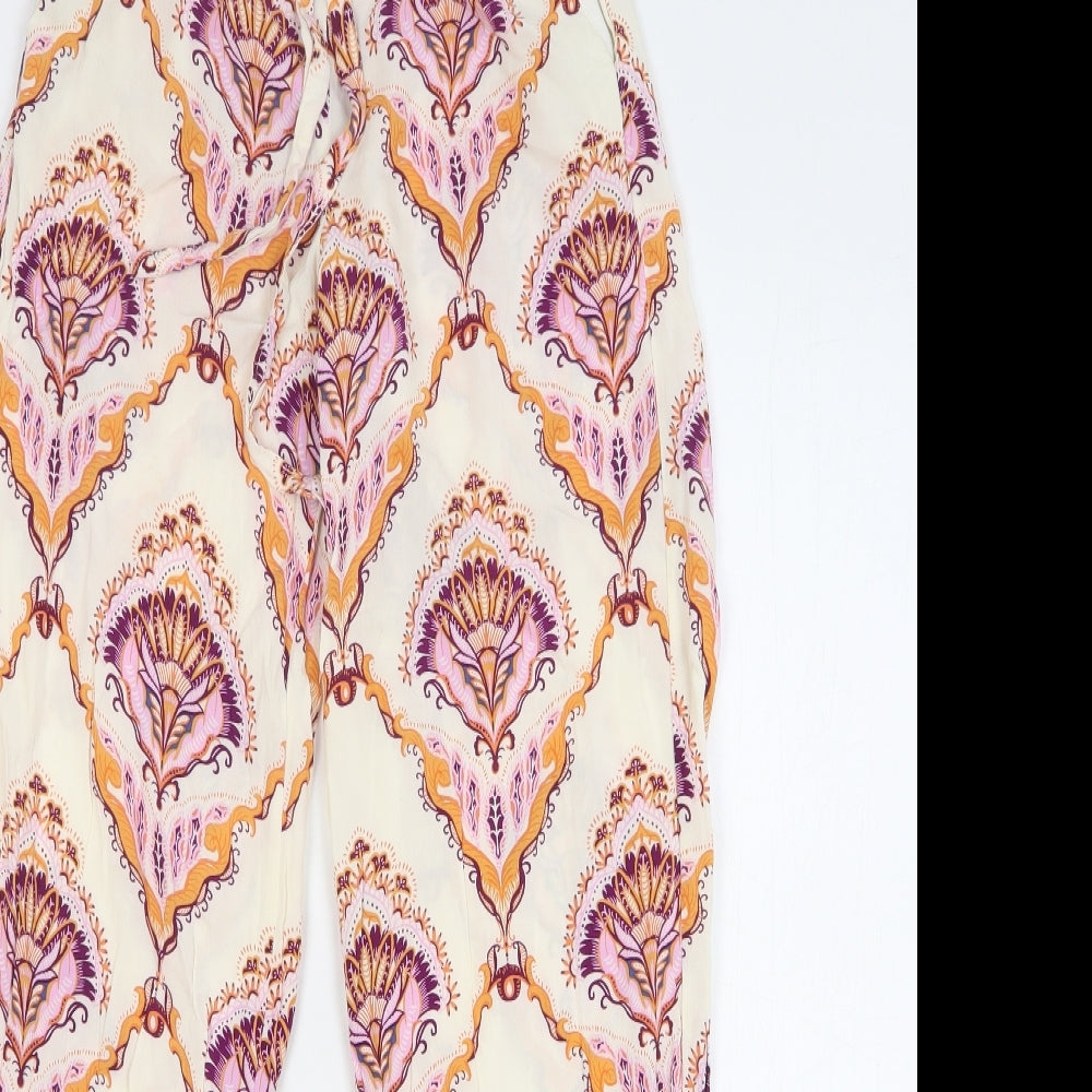Primark Womens Beige Geometric Viscose Harem Trousers Size 6 L28 in Regular Drawstring