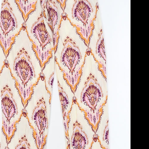 Primark Womens Beige Geometric Viscose Harem Trousers Size 6 L28 in Regular Drawstring