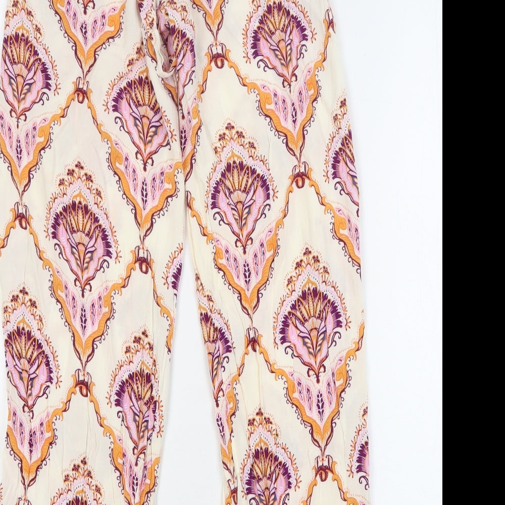 Primark Womens Beige Geometric Viscose Harem Trousers Size 6 L28 in Regular Drawstring