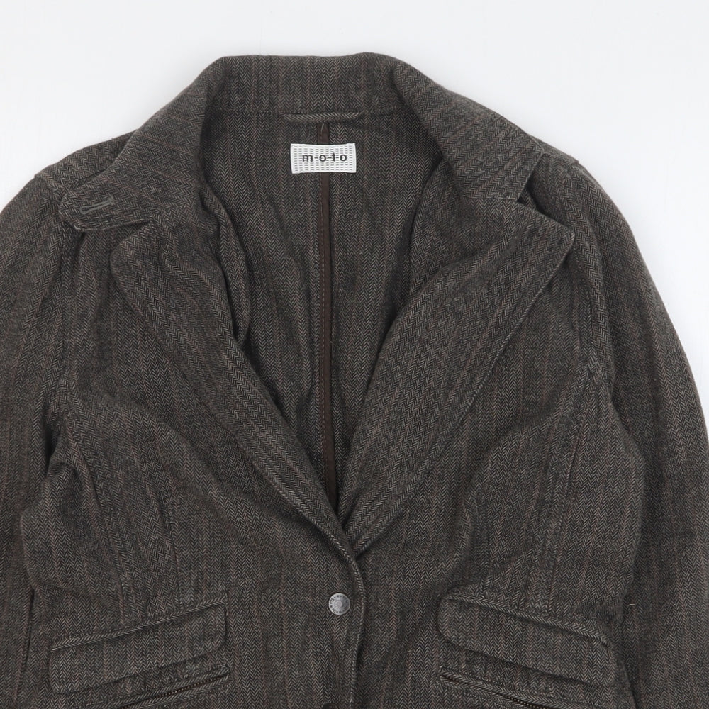 Moto Womens Brown Herringbone Cotton Jacket Blazer Size 12