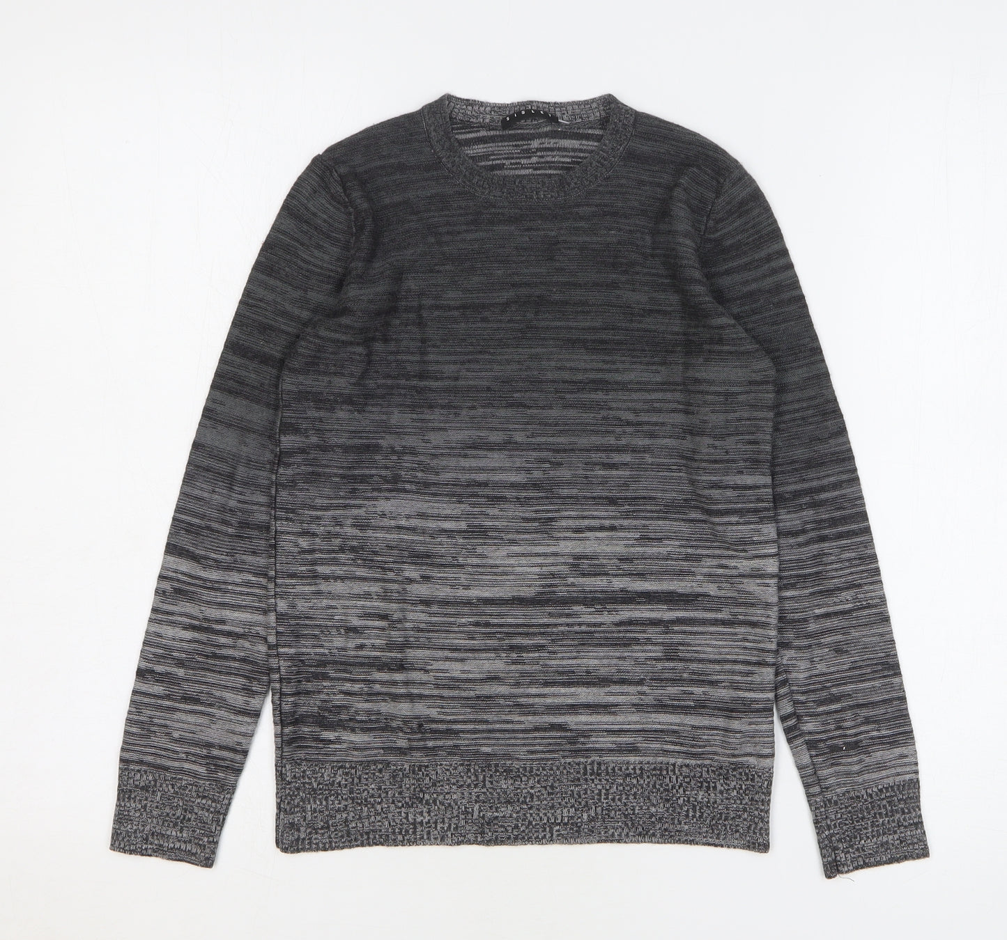 Sisley Boys Grey Round Neck Striped Acrylic Pullover Jumper Size 10-11 Years Pullover