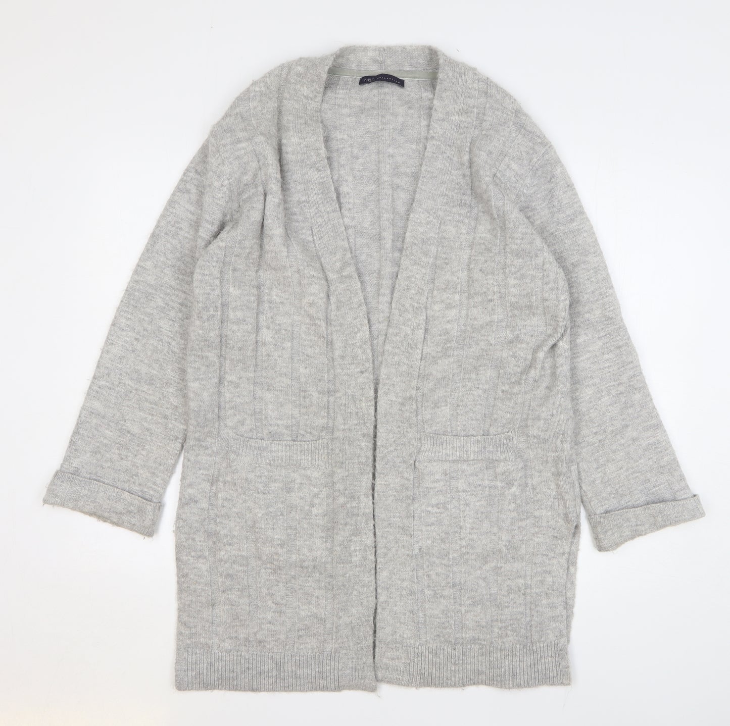 Marks and Spencer Womens Grey V-Neck Acrylic Cardigan Jumper Size M