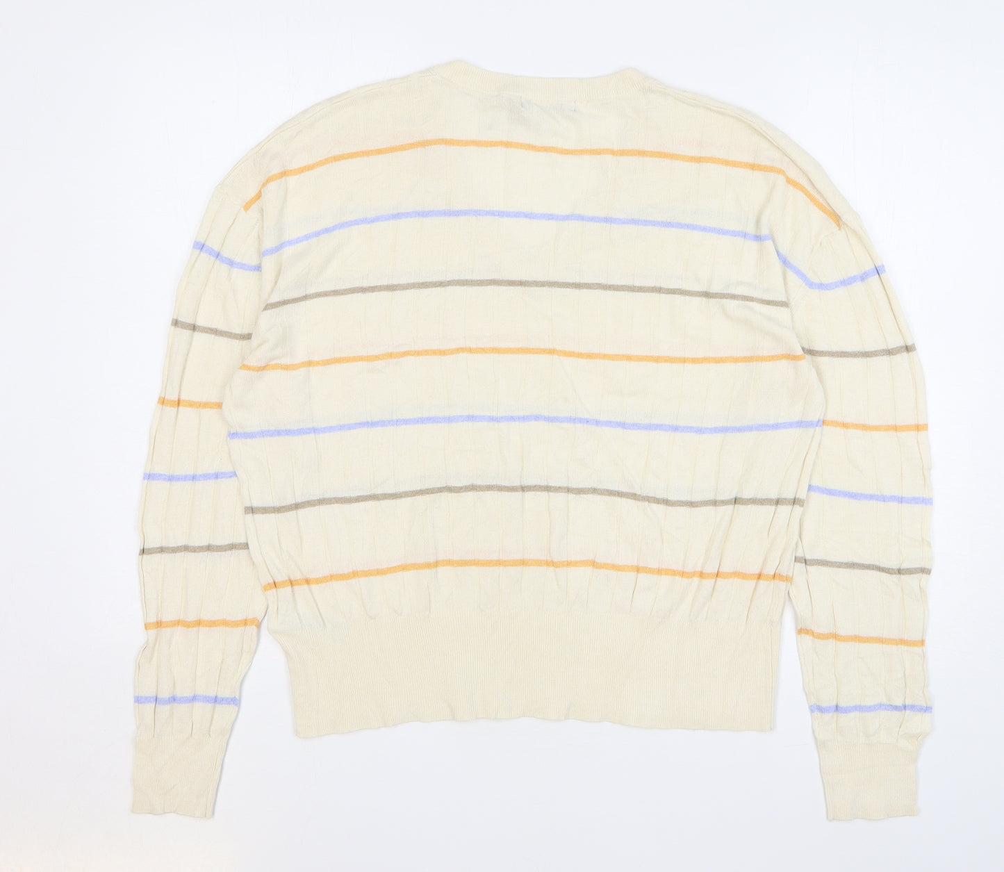 Marks and Spencer Womens Beige V-Neck Striped Viscose Pullover Jumper Size XL