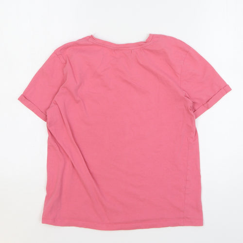 Pull & Bear Womens Pink Cotton Basic T-Shirt Size M Round Neck - K..Bye