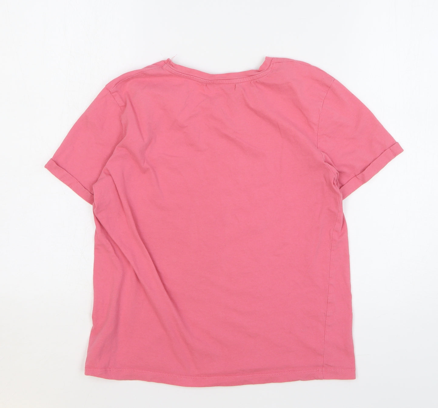Pull & Bear Womens Pink Cotton Basic T-Shirt Size M Round Neck - K..Bye