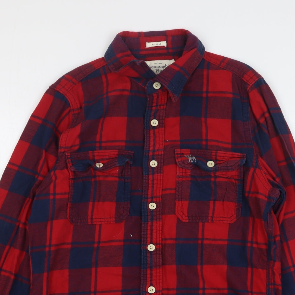 Abercrombie & Fitch Mens Red Check Cotton Button-Up Size L Collared Button