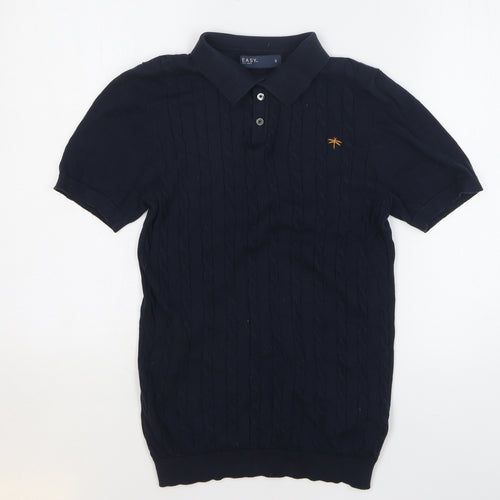 Easy Mens Blue Cotton Polo Size S Collared Button