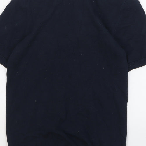 Easy Mens Blue Cotton Polo Size S Collared Button