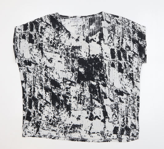Front view of Mud Flowers women’s multicoloured geometric polyester basic blouse, size M, round neck