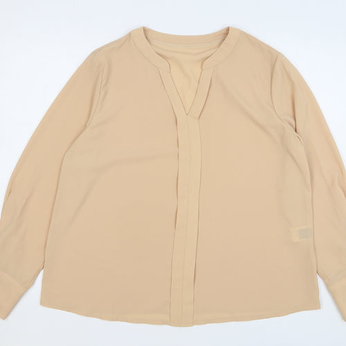 SheIn Womens Beige Polyester Basic Blouse Size 12 V-Neck