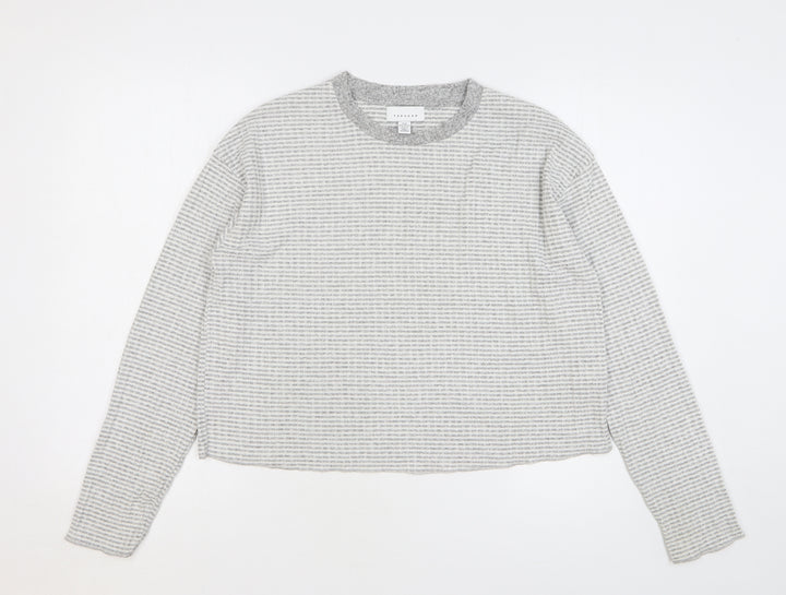 Topshop Womens Grey Check Polyester Basic T-Shirt Size M Round Neck