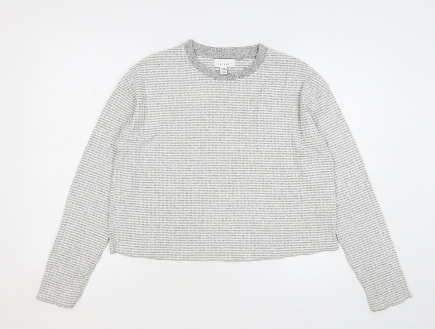 Topshop Womens Grey Check Polyester Basic T-Shirt Size M Round Neck