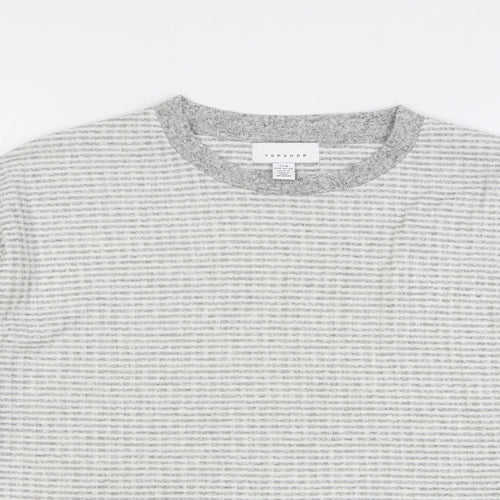 Topshop Womens Grey Check Polyester Basic T-Shirt Size M Round Neck