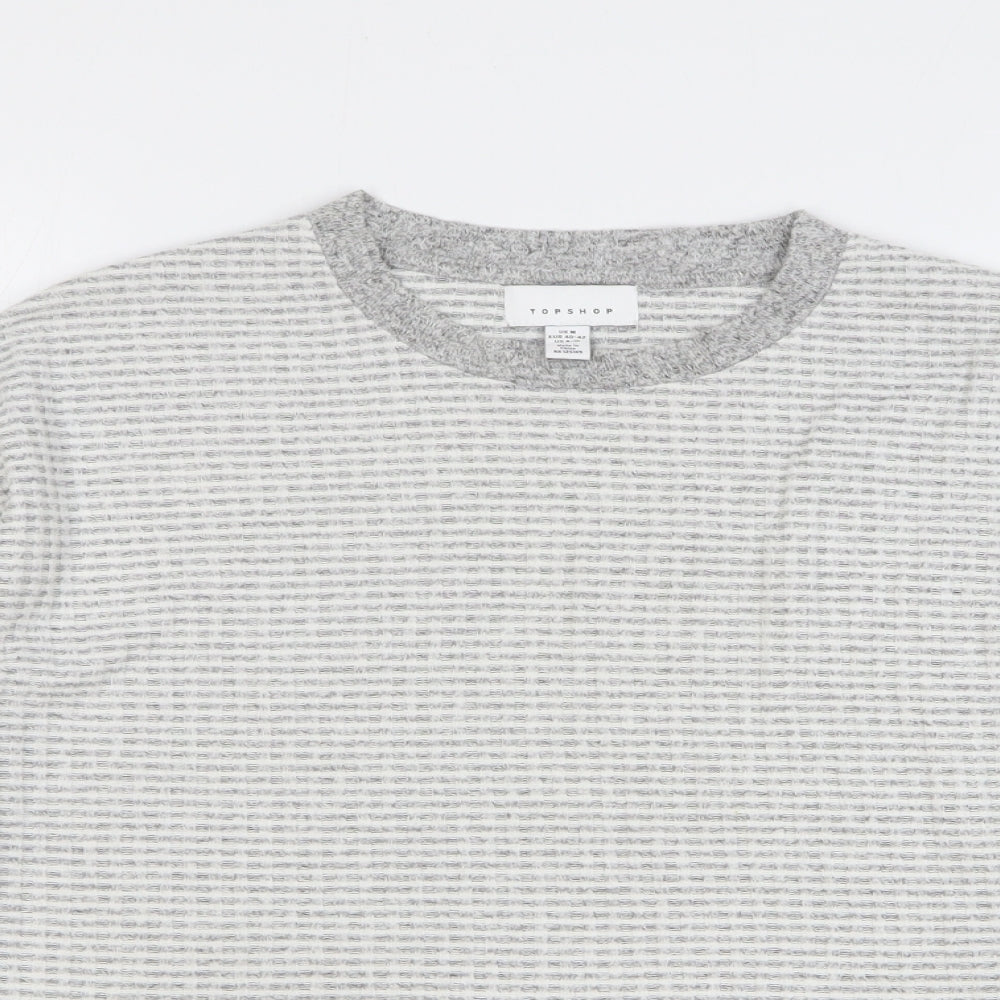 Topshop Womens Grey Check Polyester Basic T-Shirt Size M Round Neck