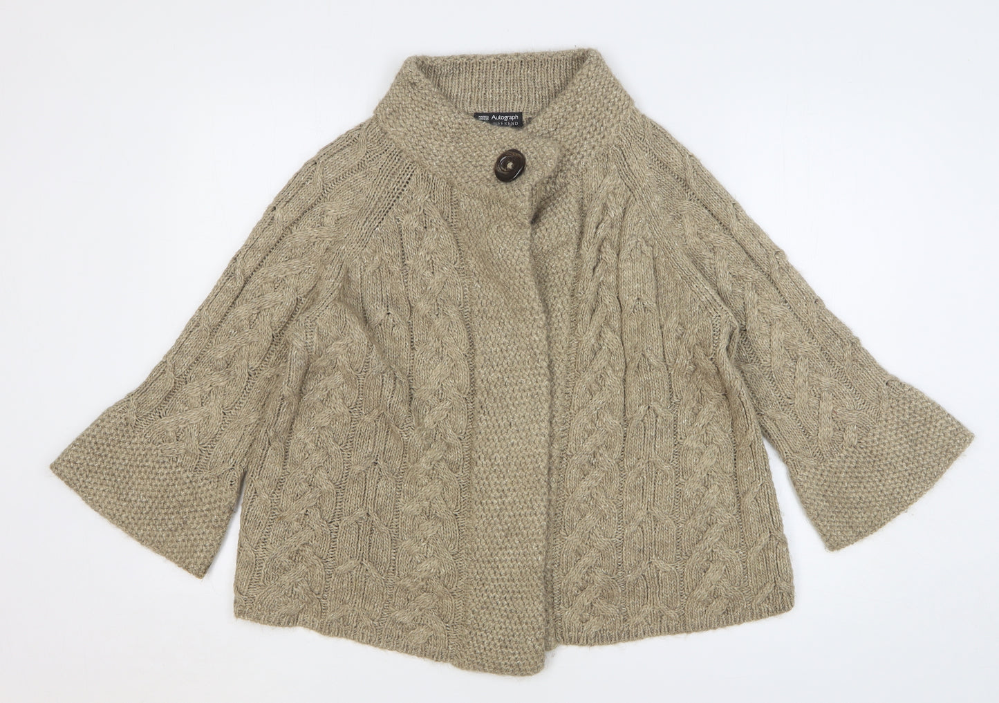 Autograph Womens Beige High Neck Acrylic Cardigan Jumper Size 16