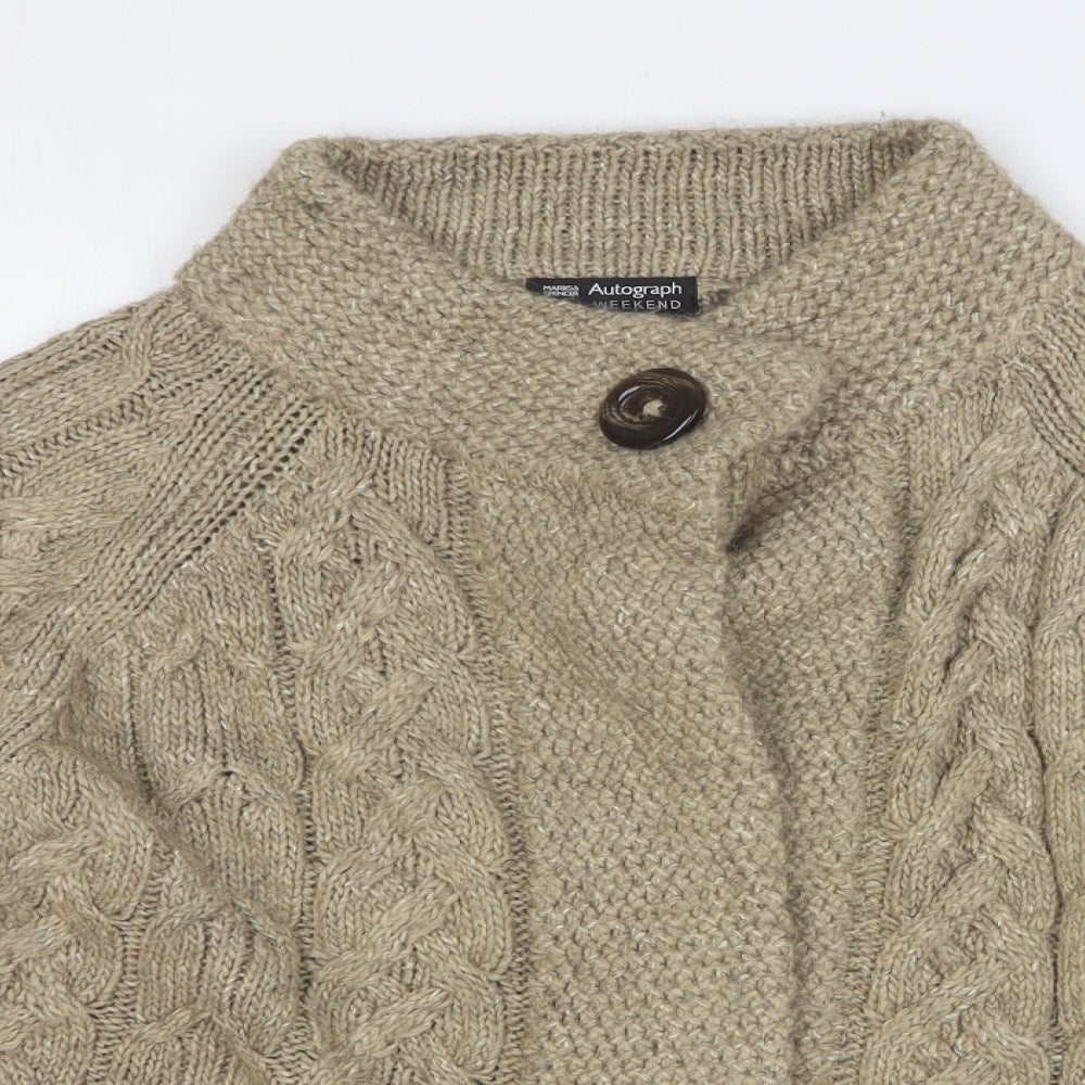 Autograph Womens Beige High Neck Acrylic Cardigan Jumper Size 16
