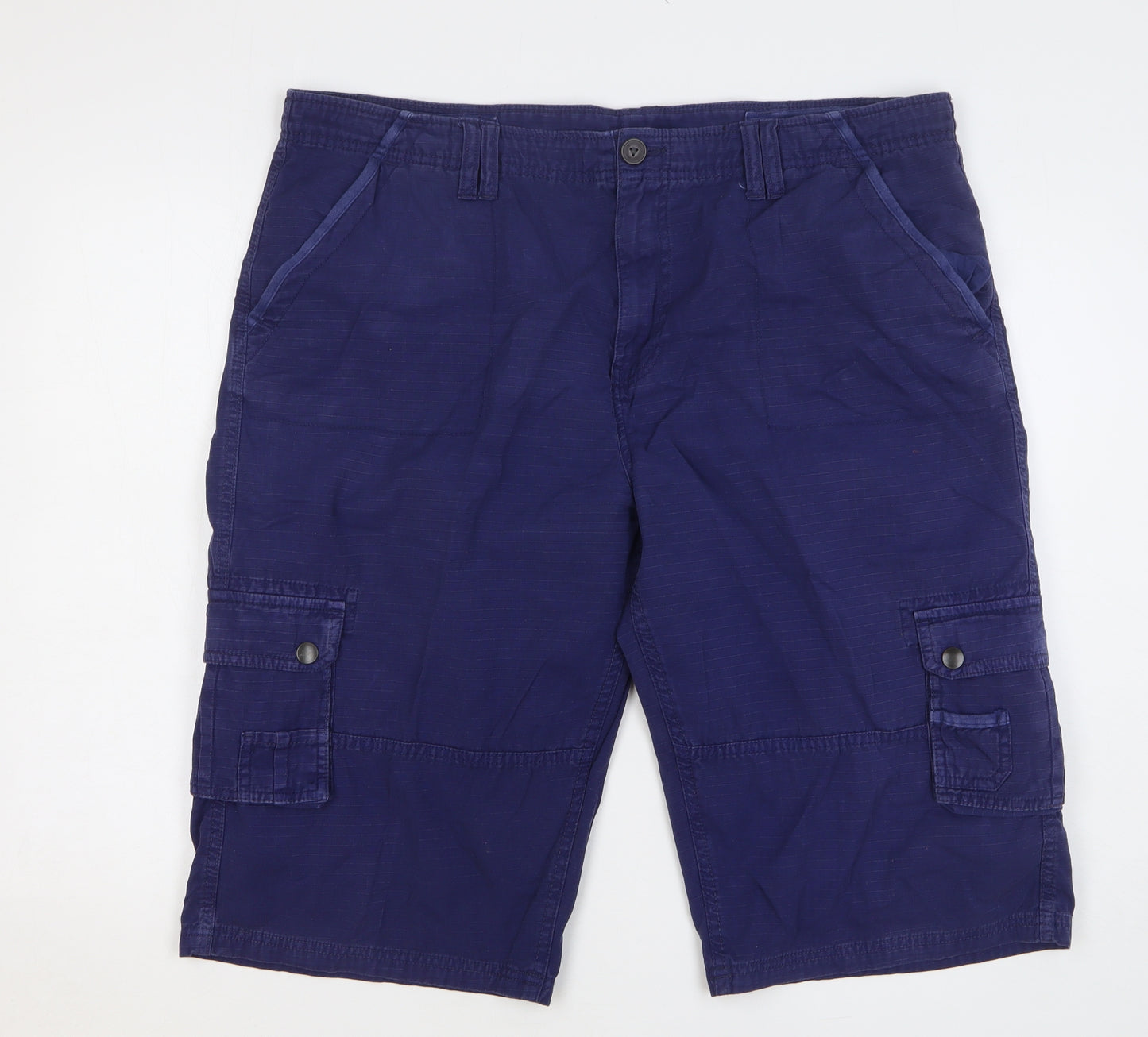 Dunnes Stores Mens Blue Cotton Cargo Shorts Size 40 L16 in Regular Button