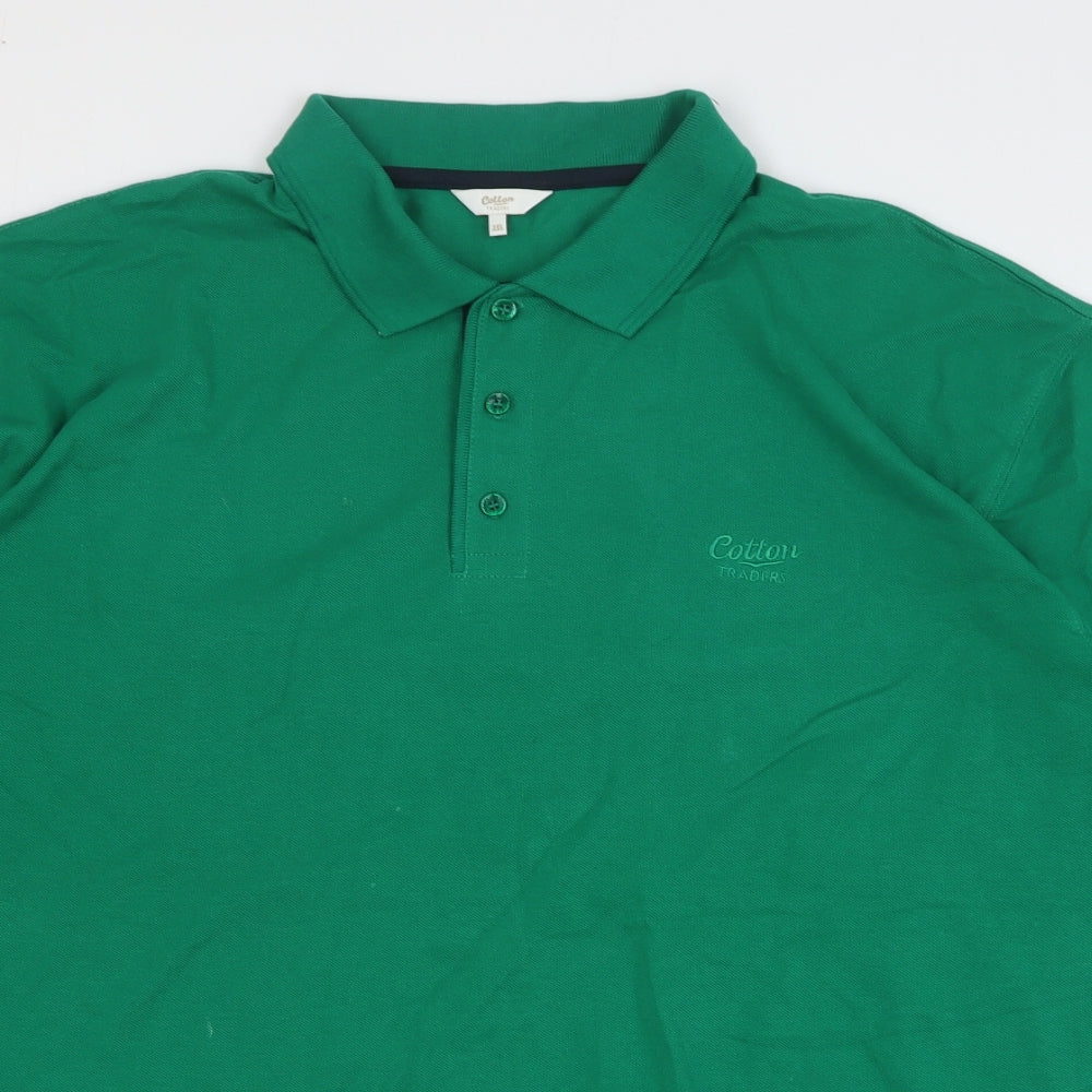 Cotton Traders Mens Green Cotton Polo Size 2XL Collared Button