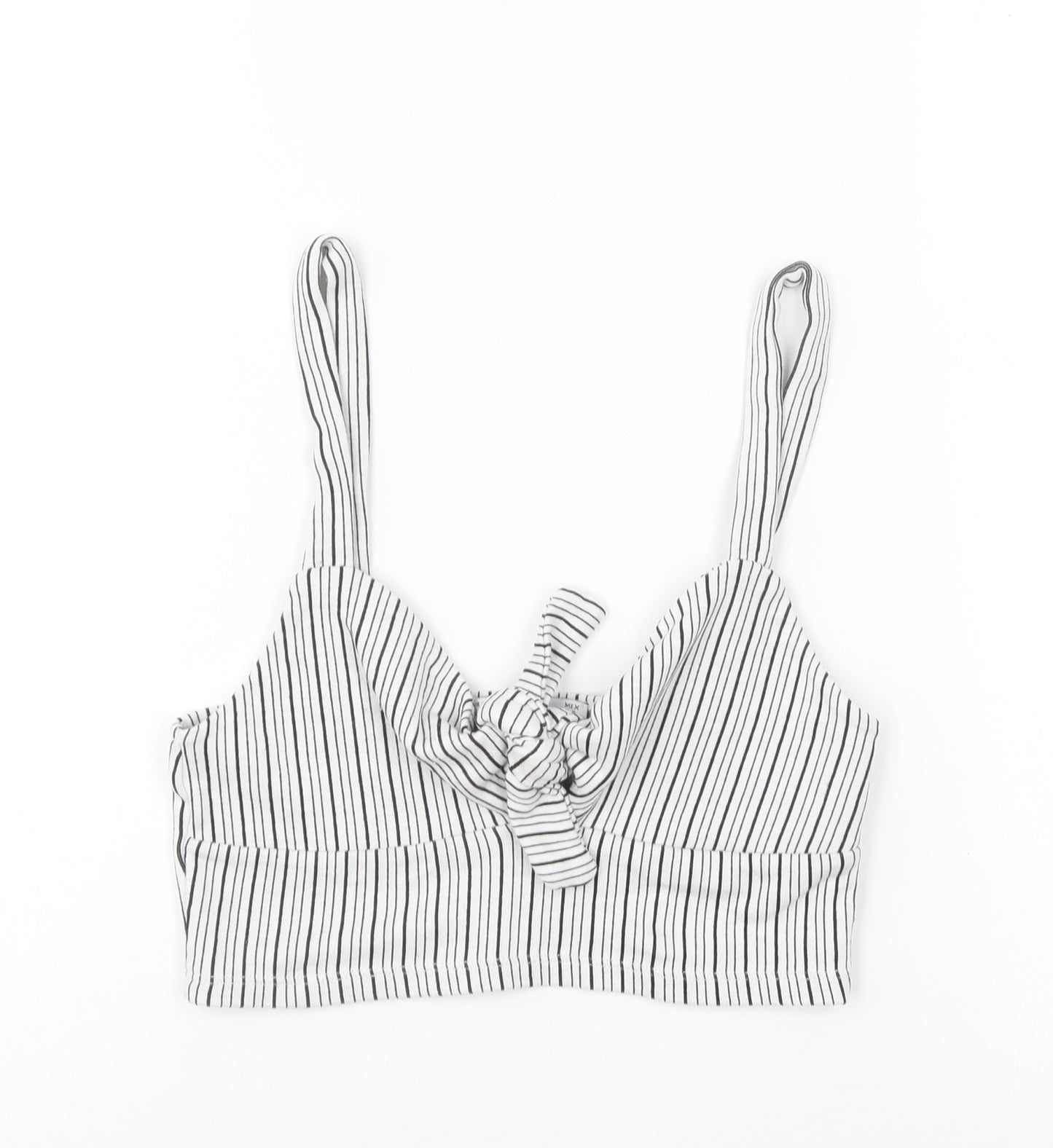 Pull&Bear Womens Black Striped Viscose Cropped T-Shirt Size S Sweetheart