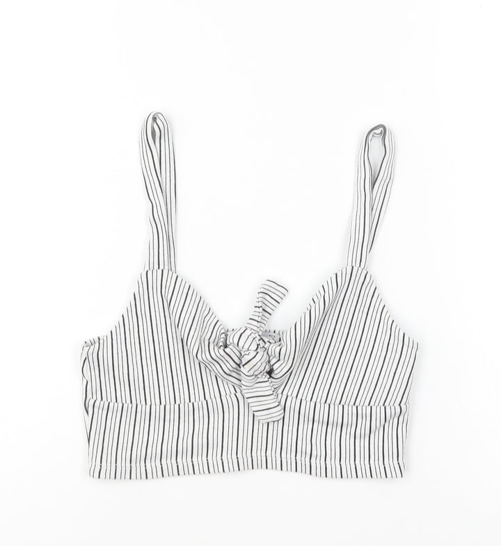 Pull&Bear Womens Black Striped Viscose Cropped T-Shirt Size S Sweetheart