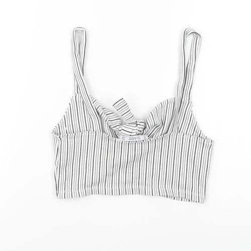 Pull&Bear Womens Black Striped Viscose Cropped T-Shirt Size S Sweetheart