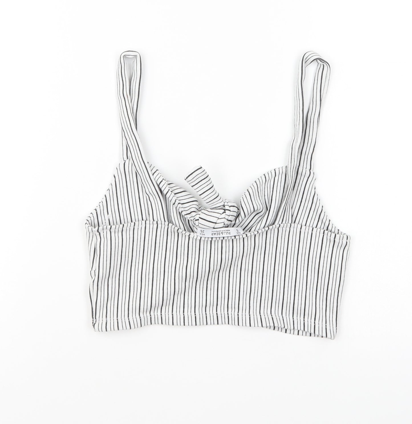 Pull&Bear Womens Black Striped Viscose Cropped T-Shirt Size S Sweetheart