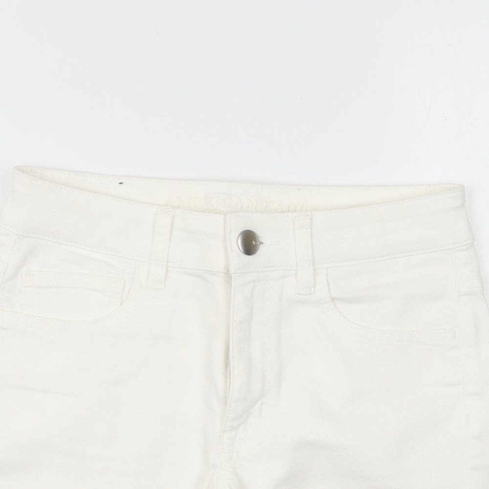 American Eagle Womens Ivory Cotton Hot Pants Shorts Size 8 L4 in Regular Button