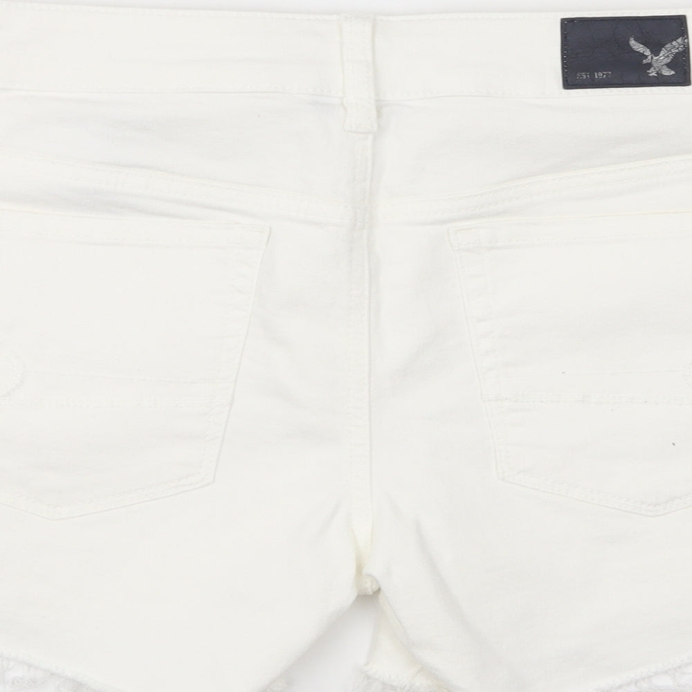 American Eagle Womens Ivory Cotton Hot Pants Shorts Size 8 L4 in Regular Button