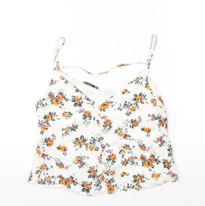 Stradivarius Womens Multicoloured Floral Viscose Camisole Blouse Size S V-Neck