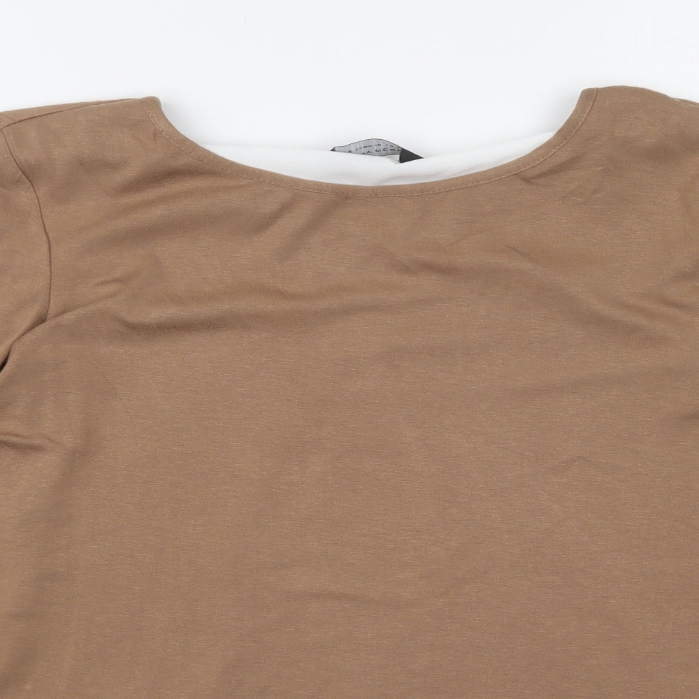 Dorothy Perkins Womens Brown Viscose Basic Blouse Size 12 Round Neck