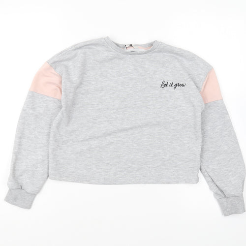 Miss E-vie Girls Grey Polyester Pullover Sweatshirt Size 9-10 Years Pullover - Let It Grow