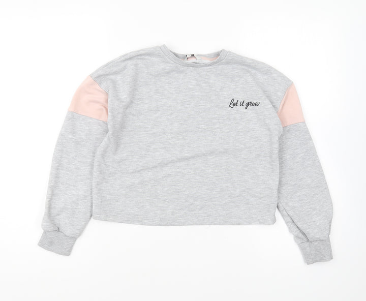 Miss E-vie Girls Grey Polyester Pullover Sweatshirt Size 9-10 Years Pullover - Let It Grow
