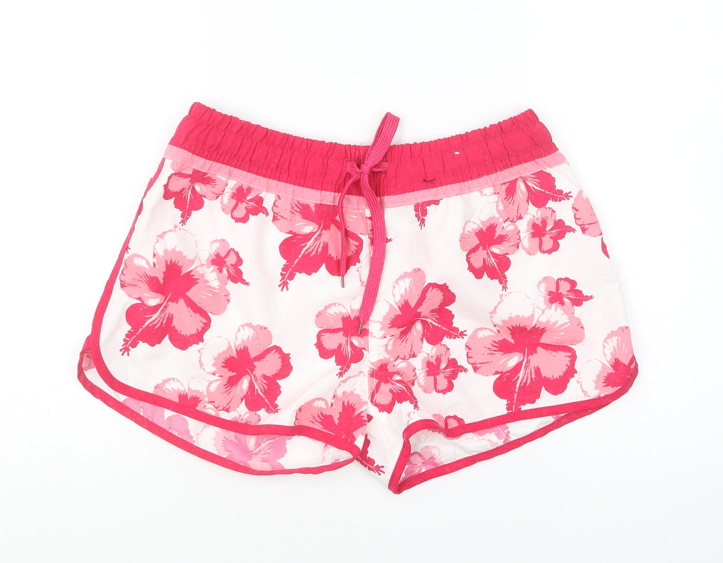 Denim & Co. Womens Pink Floral Polyester Sweat Shorts Size 12 L4 in Regular Drawstring