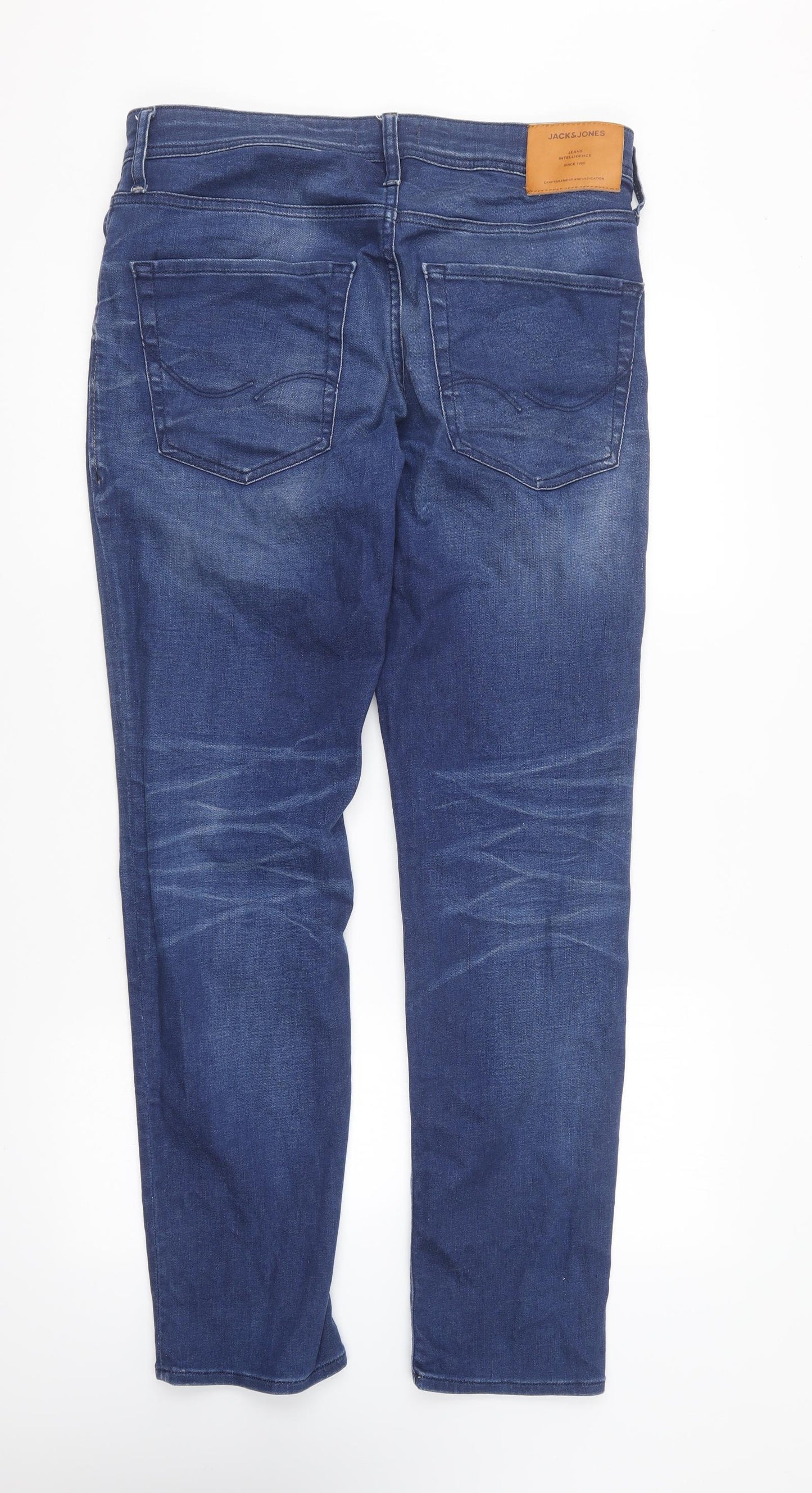 JACK & JONES Mens Blue Cotton Straight Jeans Size 32 in L32 in Regular Button