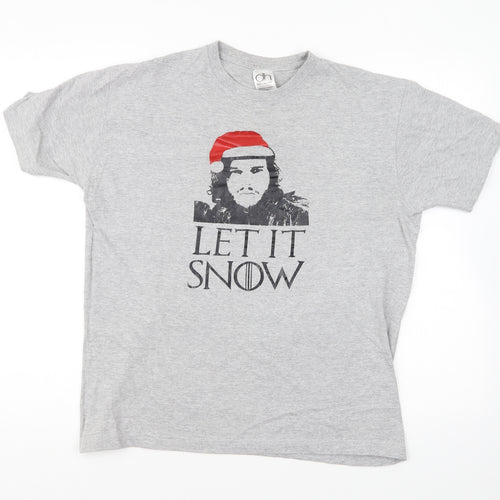 DH Shirts Mens Grey Cotton T-Shirt Size M Round Neck - Let It Snow