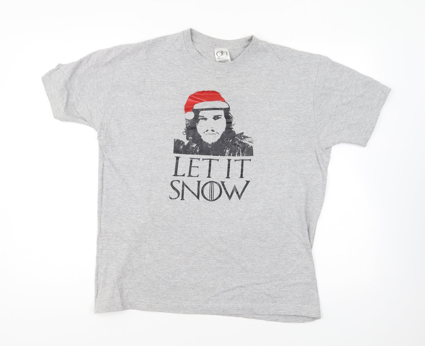 DH Shirts Mens Grey Cotton T-Shirt Size M Round Neck - Let It Snow