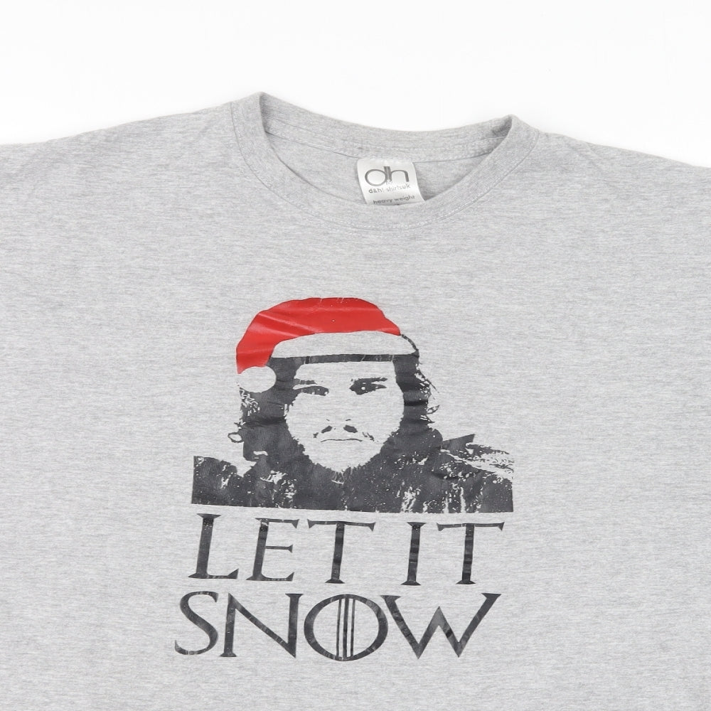 DH Shirts Mens Grey Cotton T-Shirt Size M Round Neck - Let It Snow