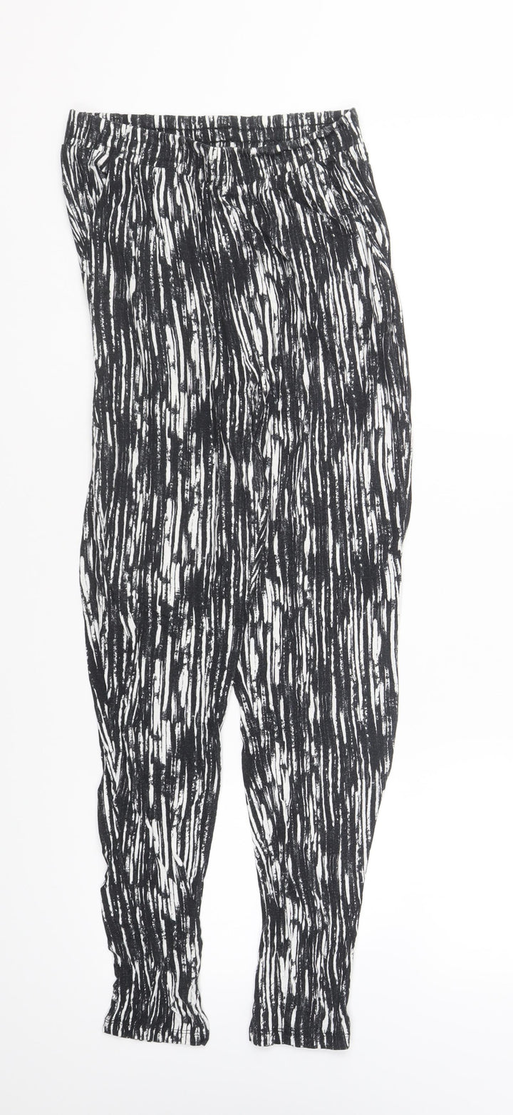 H&M Womens Beige Geometric Viscose Jogger Trousers Size XS L24 in Regular