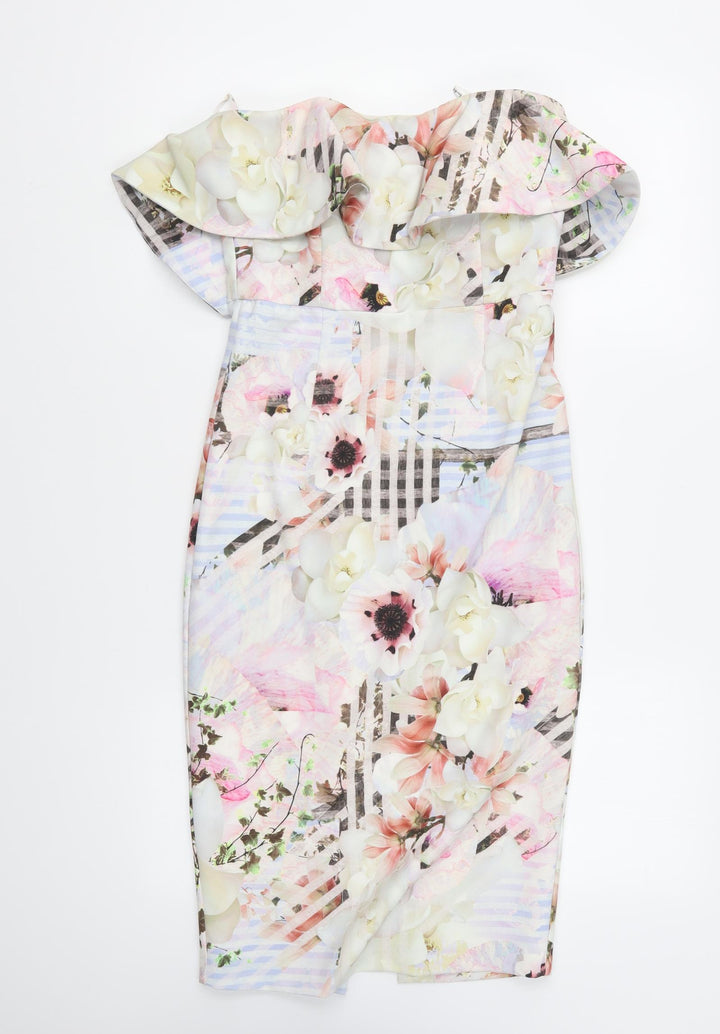 Bardot Womens Multicoloured Floral Polyester Bodycon Size 8 Sweetheart Zip