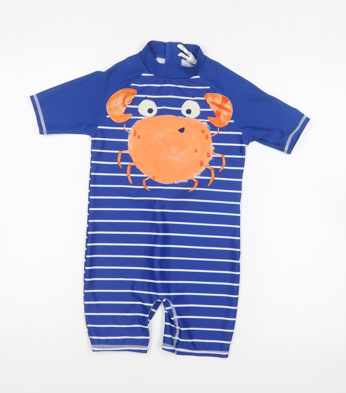 F&F Boys Blue Striped Polyester One Piece Size 6-7 Years Zip - Swim suit. Crab.