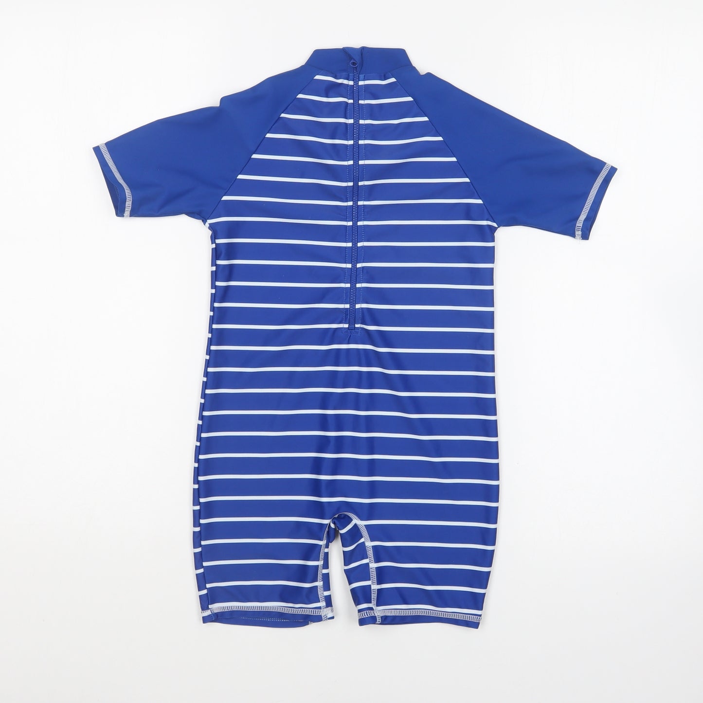 F&F Boys Blue Striped Polyester One Piece Size 6-7 Years Zip - Swim suit. Crab.
