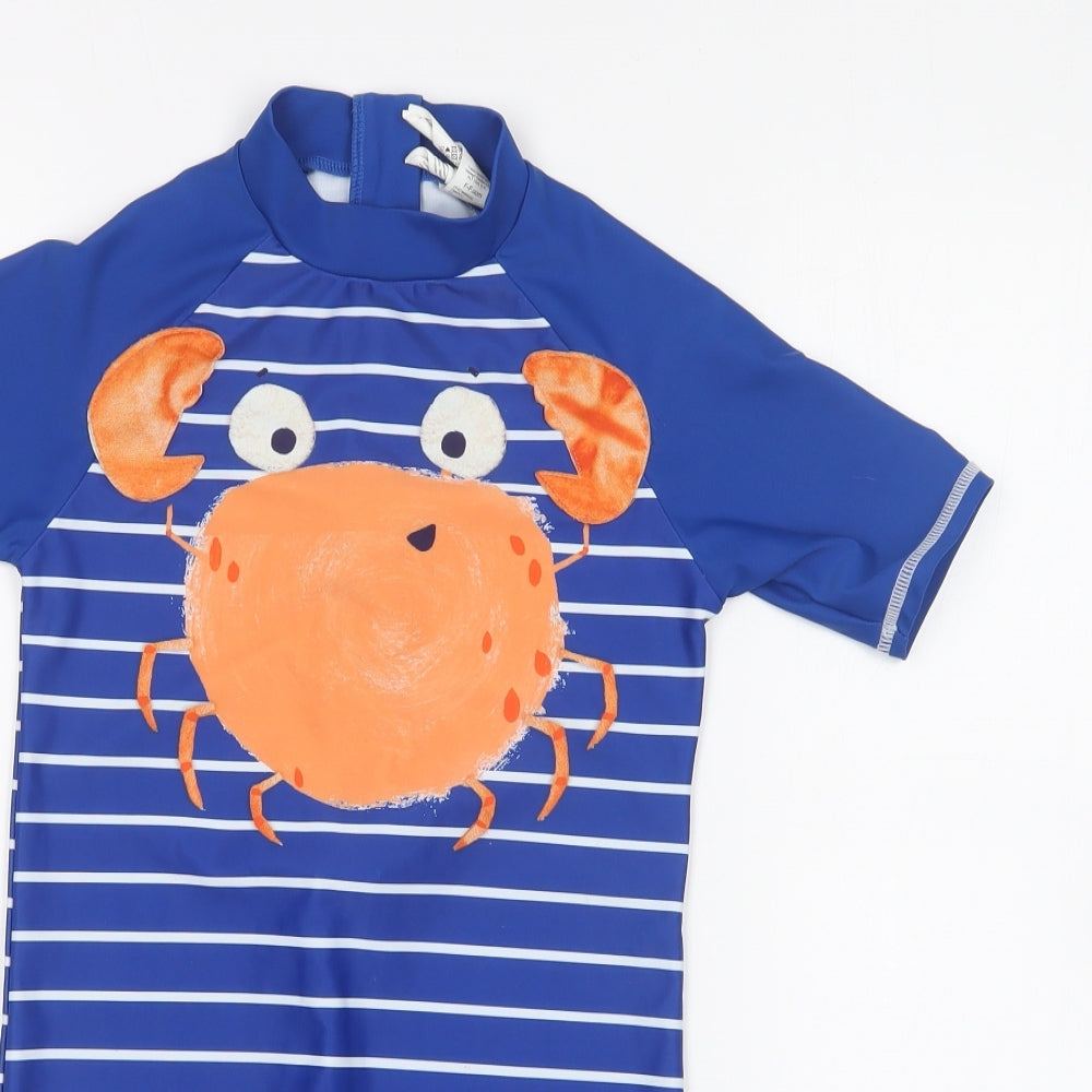 F&F Boys Blue Striped Polyester One Piece Size 6-7 Years Zip - Swim suit. Crab.