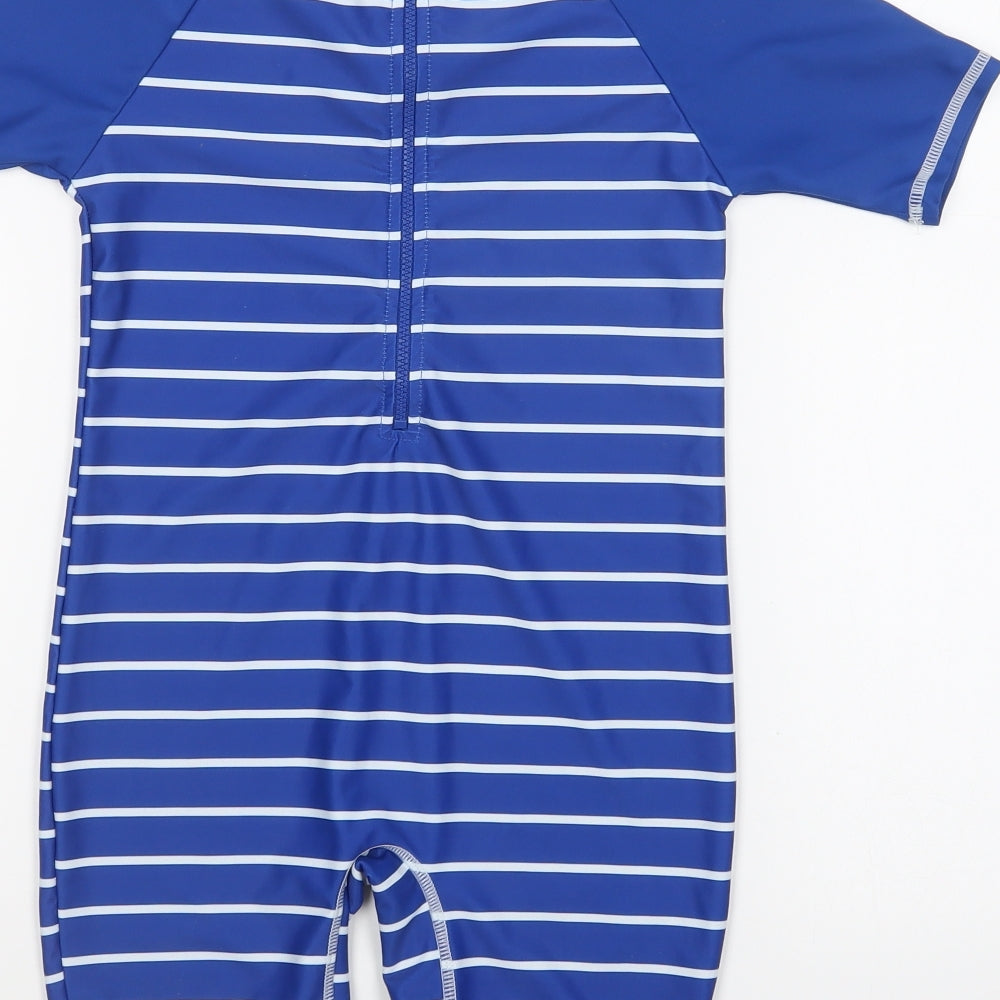 F&F Boys Blue Striped Polyester One Piece Size 6-7 Years Zip - Swim suit. Crab.
