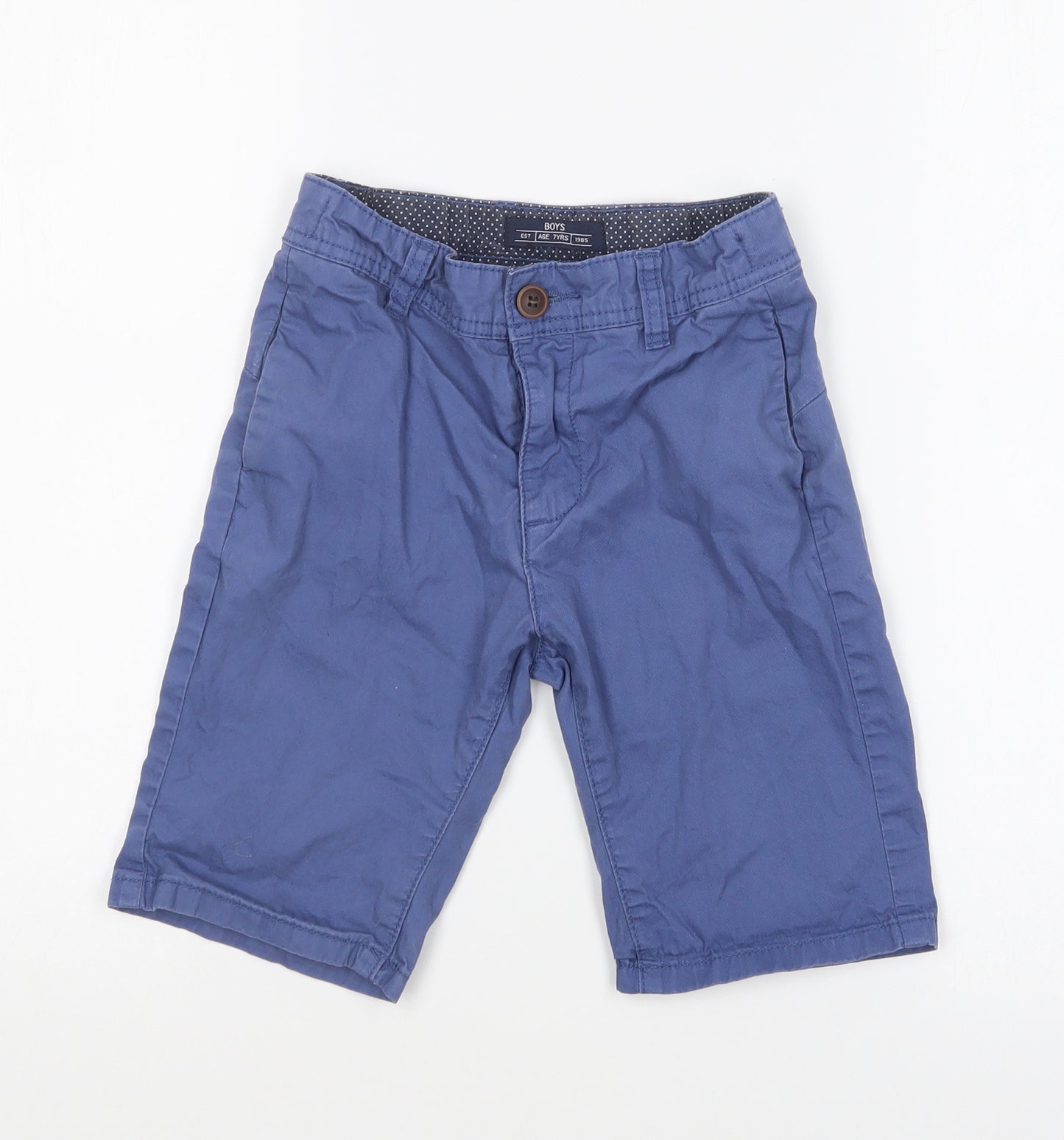 Matalan Boys Blue Cotton Chino Shorts Size 7 Years Regular Zip