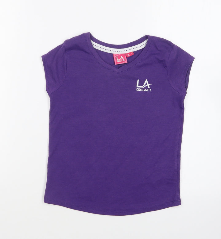 LA Gear Girls Purple Cotton Basic T-Shirt Size 7-8 Years Round Neck Pullover